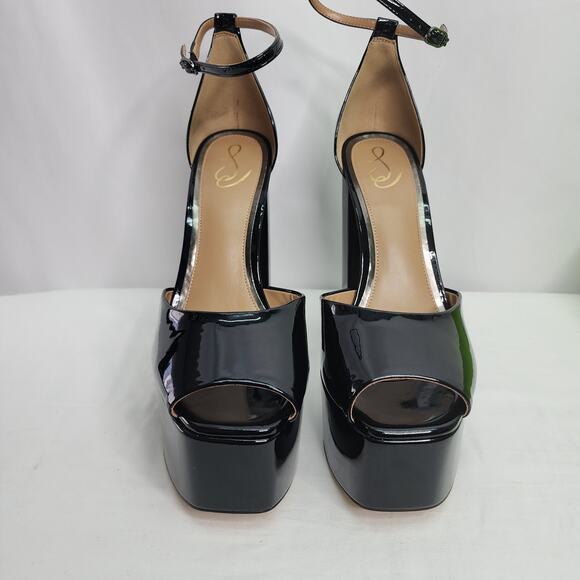 Sam Edelman Kori Black Patent Faux Leather Sexy Peep Toe 6" Platform Heel New - Picture 5 of 16